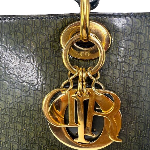 DIOR Olive Green Monogram Patent Leather Lady Dior Bag - Picture 13 of 16
